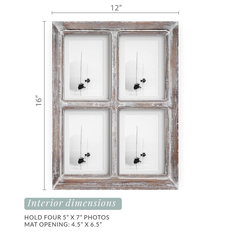 Barnyard Designs 4x6 or 5x7 Collage Picture Frames, 4 Photo Openings w/Mat for Multiple Pictures, Distressed Rustic Wood Farmhouse Frame for Wall, 16x12 (Brown) - Image 5